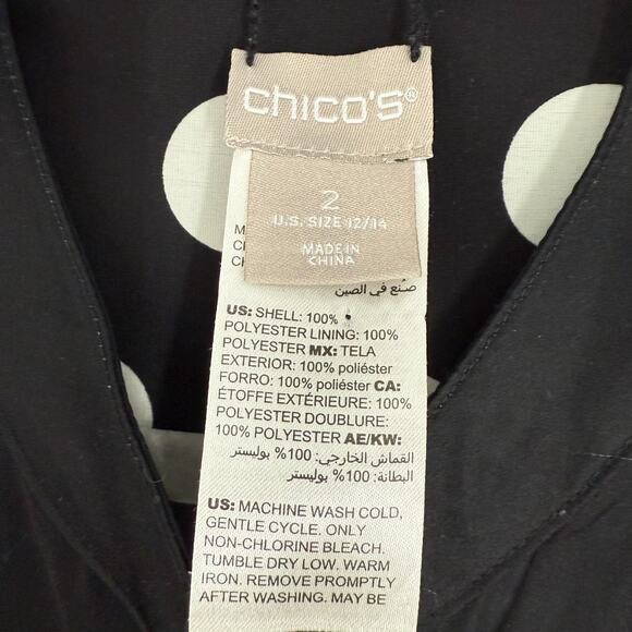 Chicos Reversible Bomber Jacket Womens 12/14 Black Floral Polka Dot Silky Zip Up - Picture 12 of 15